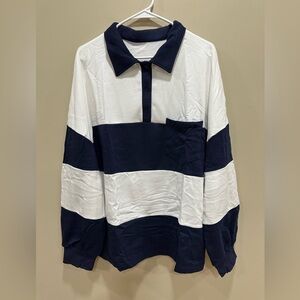 Women’s Striped Navy and White Long Sleeve Polo Blouse XXL.